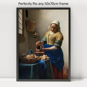 The Milkmaid by Vermeer puzzle: framed display example