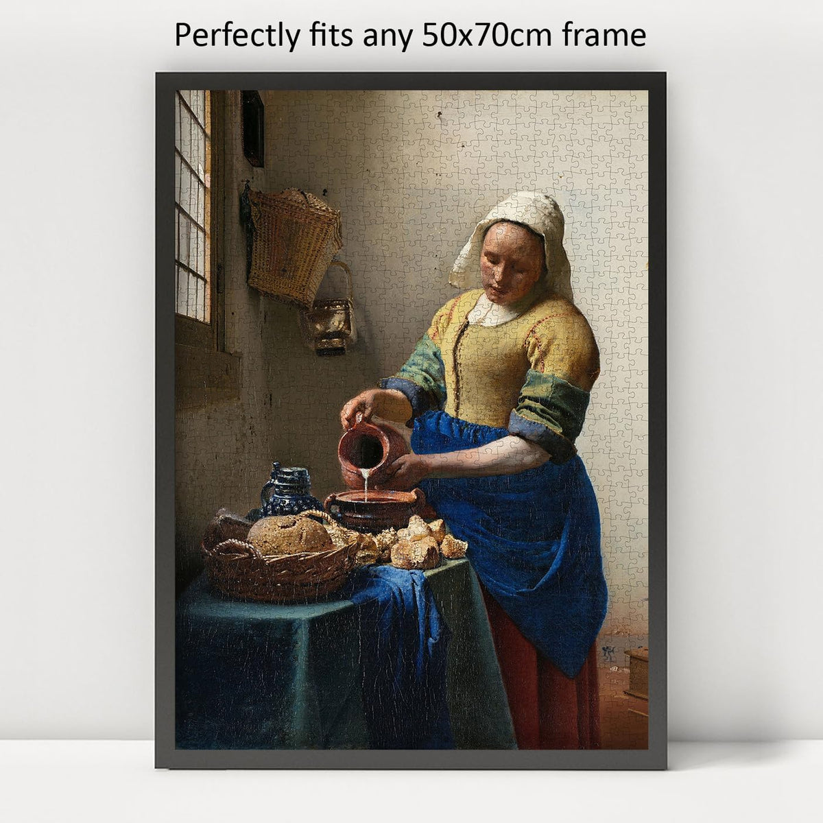 The Milkmaid by Vermeer puzzle: framed display example