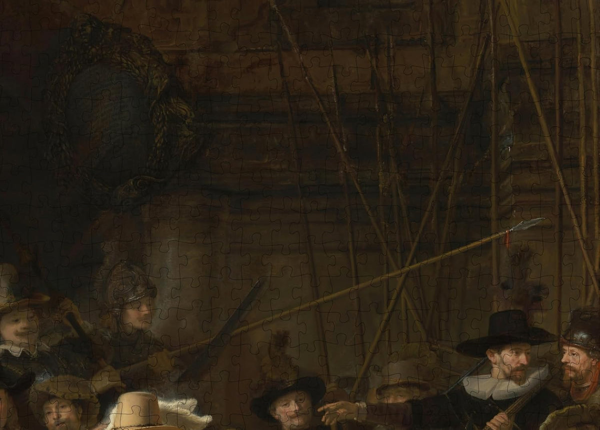The Night Watch by Rembrandt puzzle: weapons and flag detail