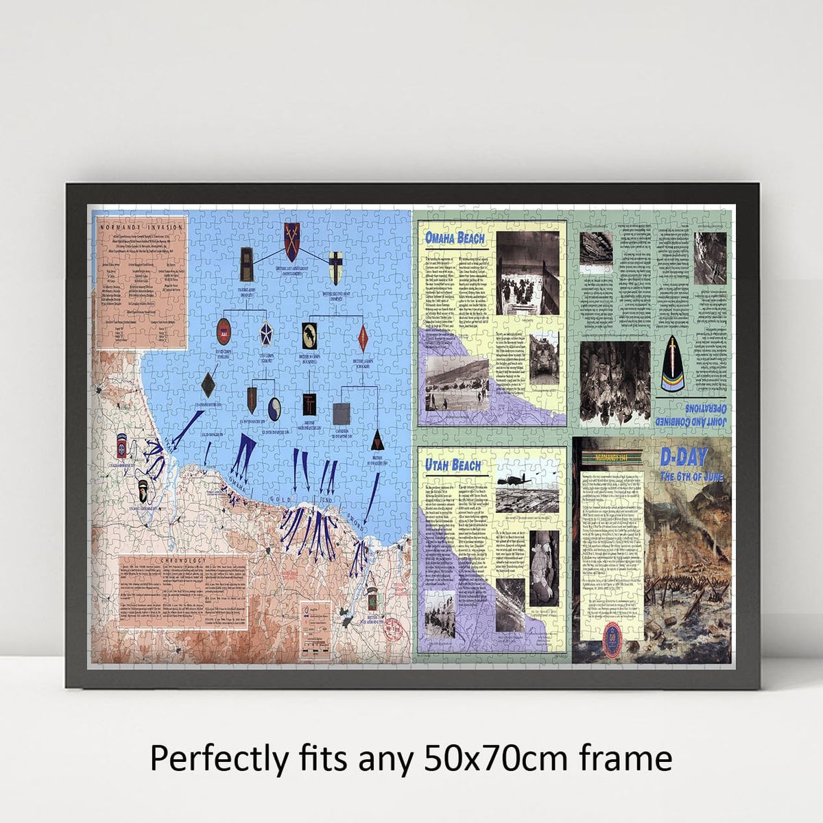 D-Day Normandy Landing Map puzzle: framed display example