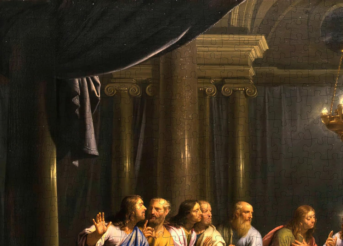 The Last Supper by Champaigne puzzle: left-side figures and columns close-up