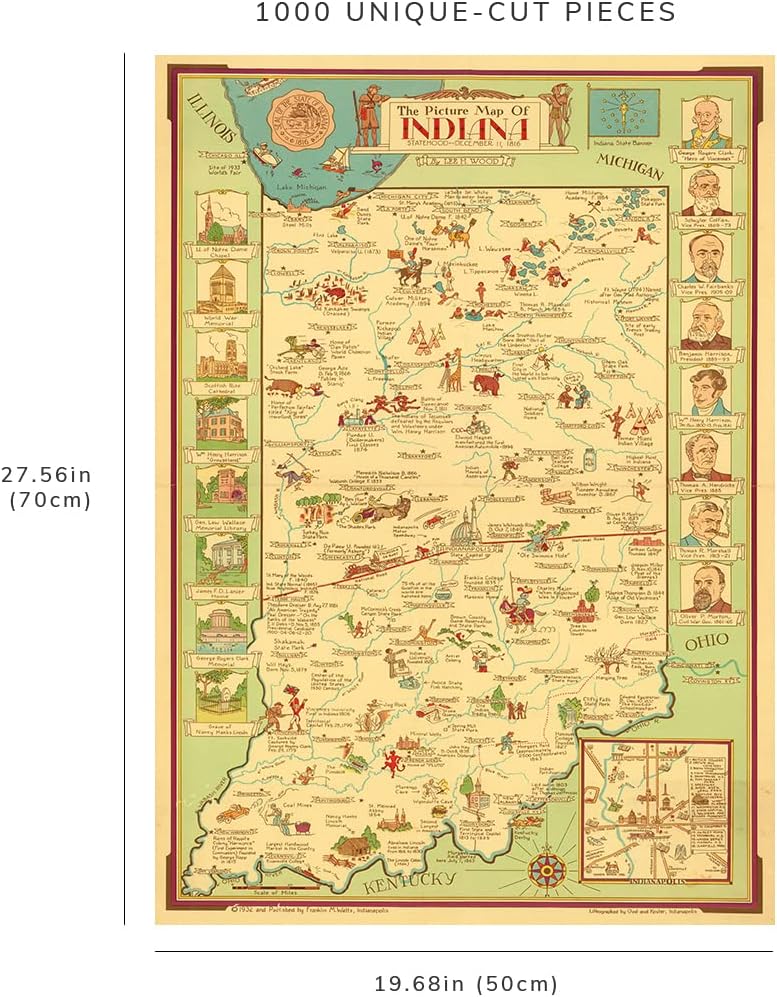 Indiana Map Puzzle – Vintage 1932