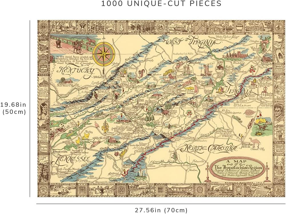 Appalachian Region Pictorial Map puzzle: finished-size diagram