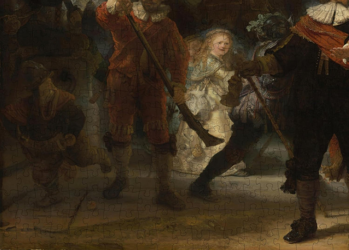 The Night Watch by Rembrandt puzzle: light-clad small figure close-up