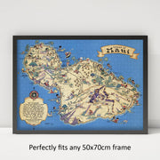 Maui Pictorial Map puzzle: framed display example