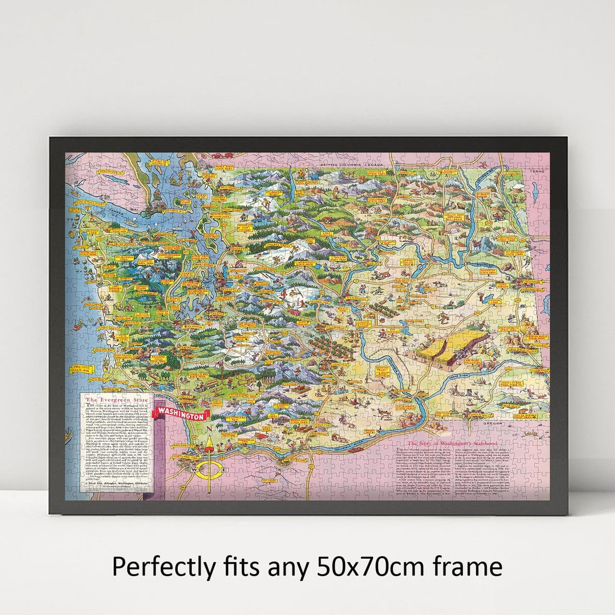 Washington State Pictorial Map puzzle: framed display example