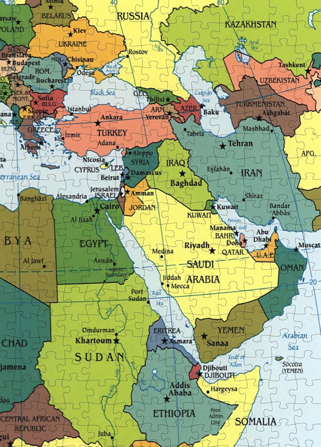 Africa Political Map puzzle: northeast and adjacent Middle East detail