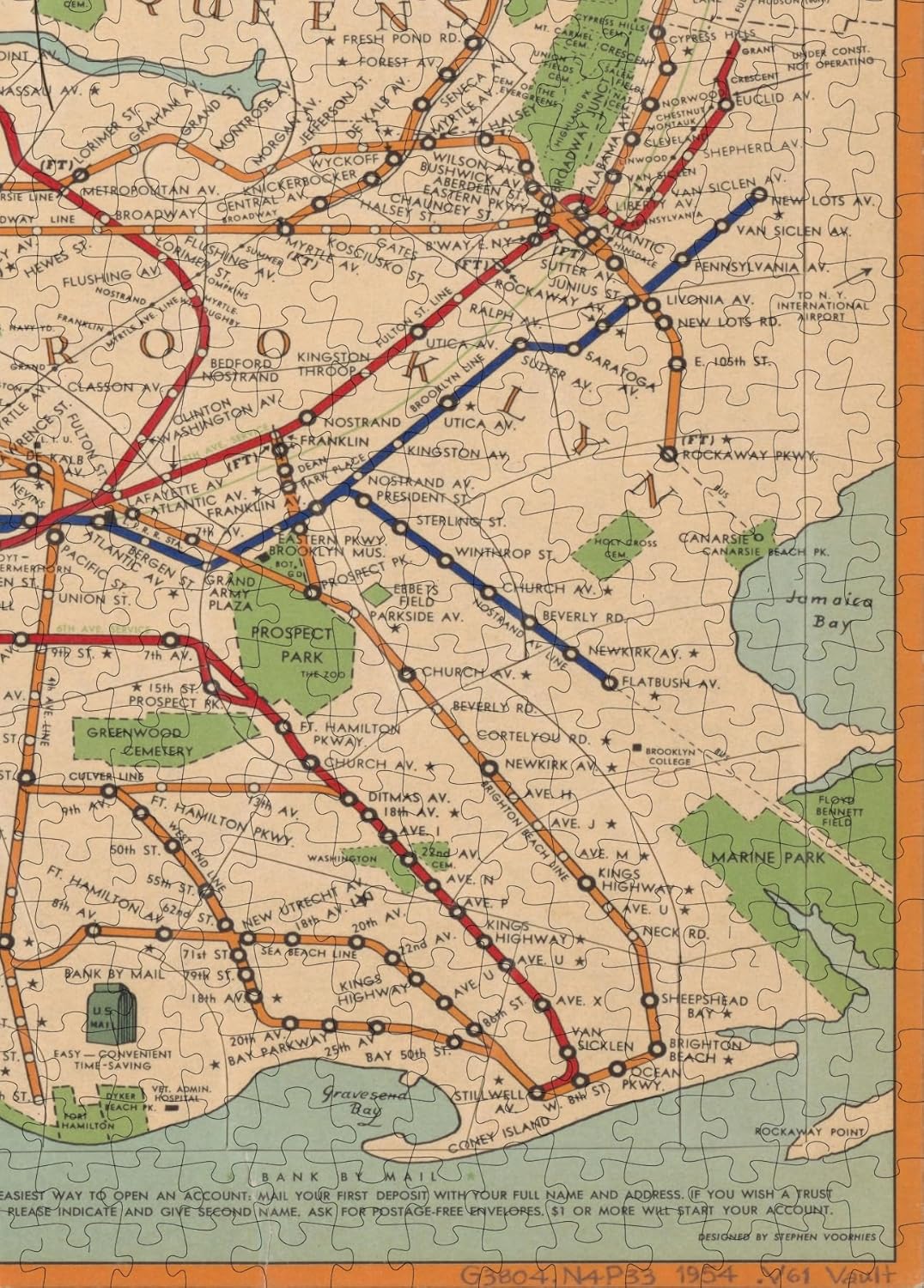 New York City Subway Map puzzle: brooklyn transit lines close-up