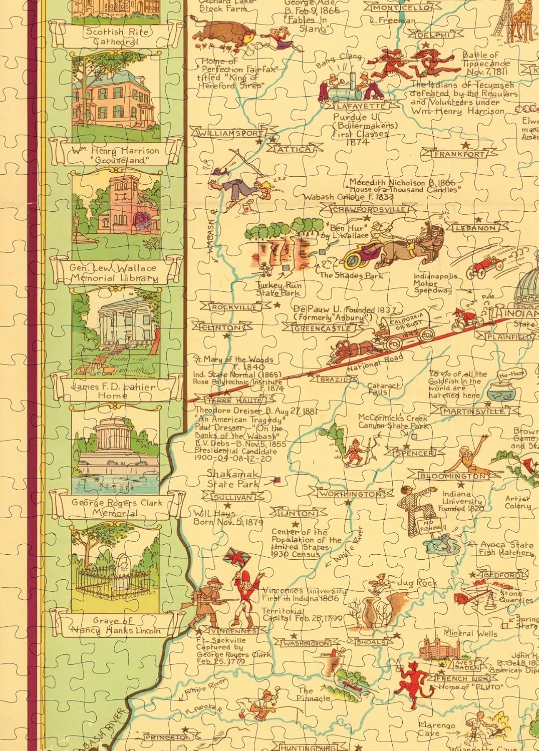 Indiana Pictorial Map puzzle: southwestern map detail