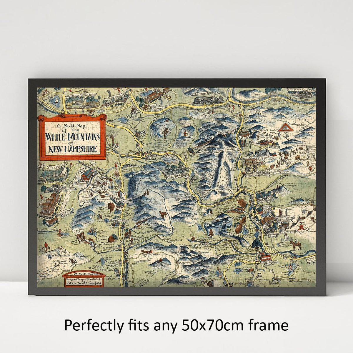 White Mountains New Hampshire Map puzzle: framed display example
