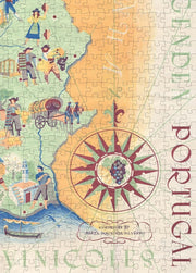 Portugal Wine Map puzzle: compass and southern map detail