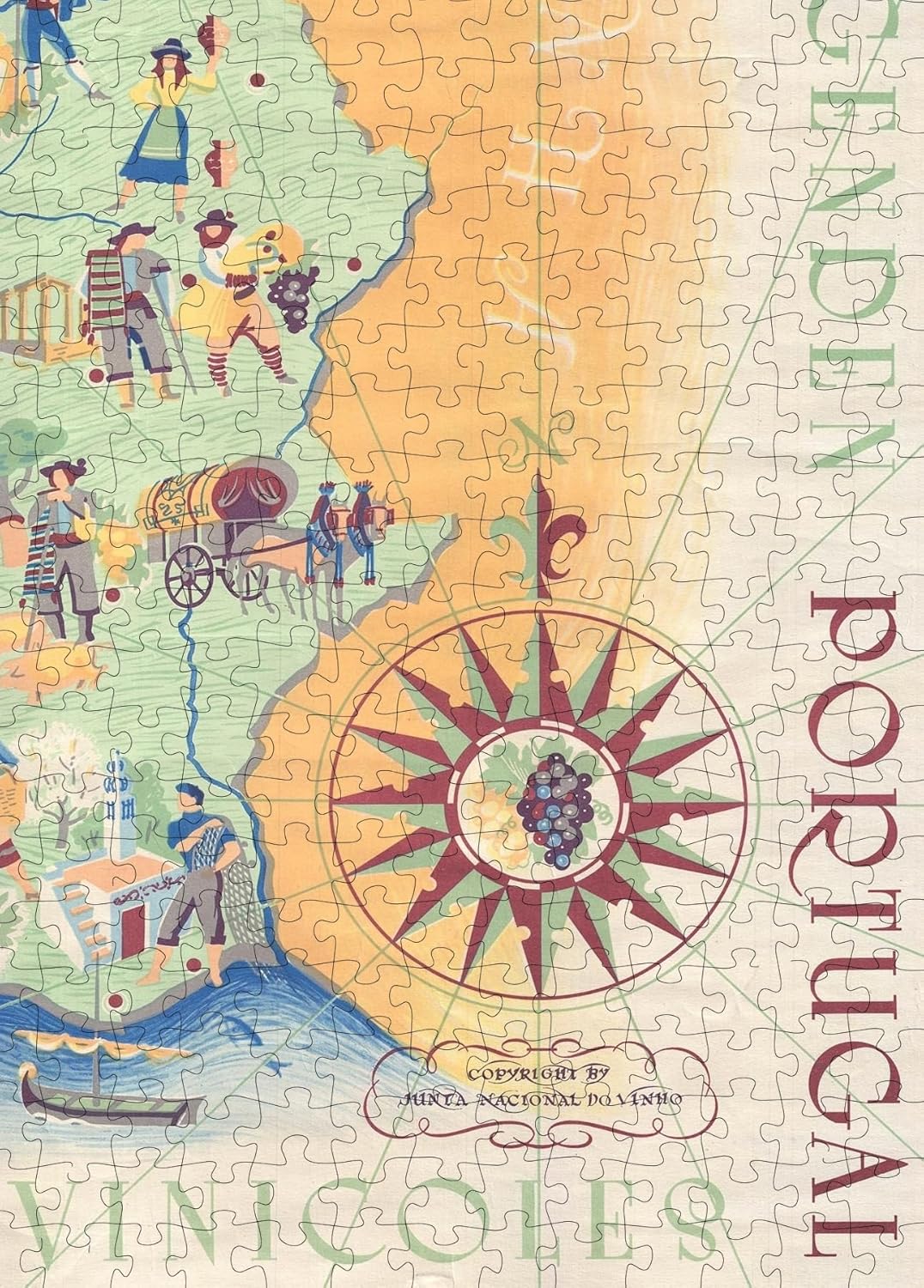 Portugal Wine Map puzzle: compass and southern map detail