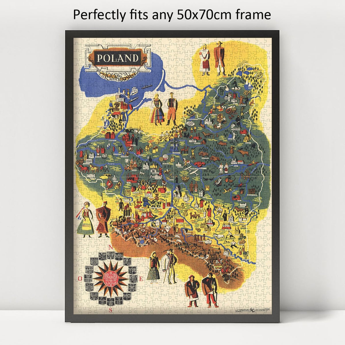 Poland Pictorial Map puzzle: framed display example