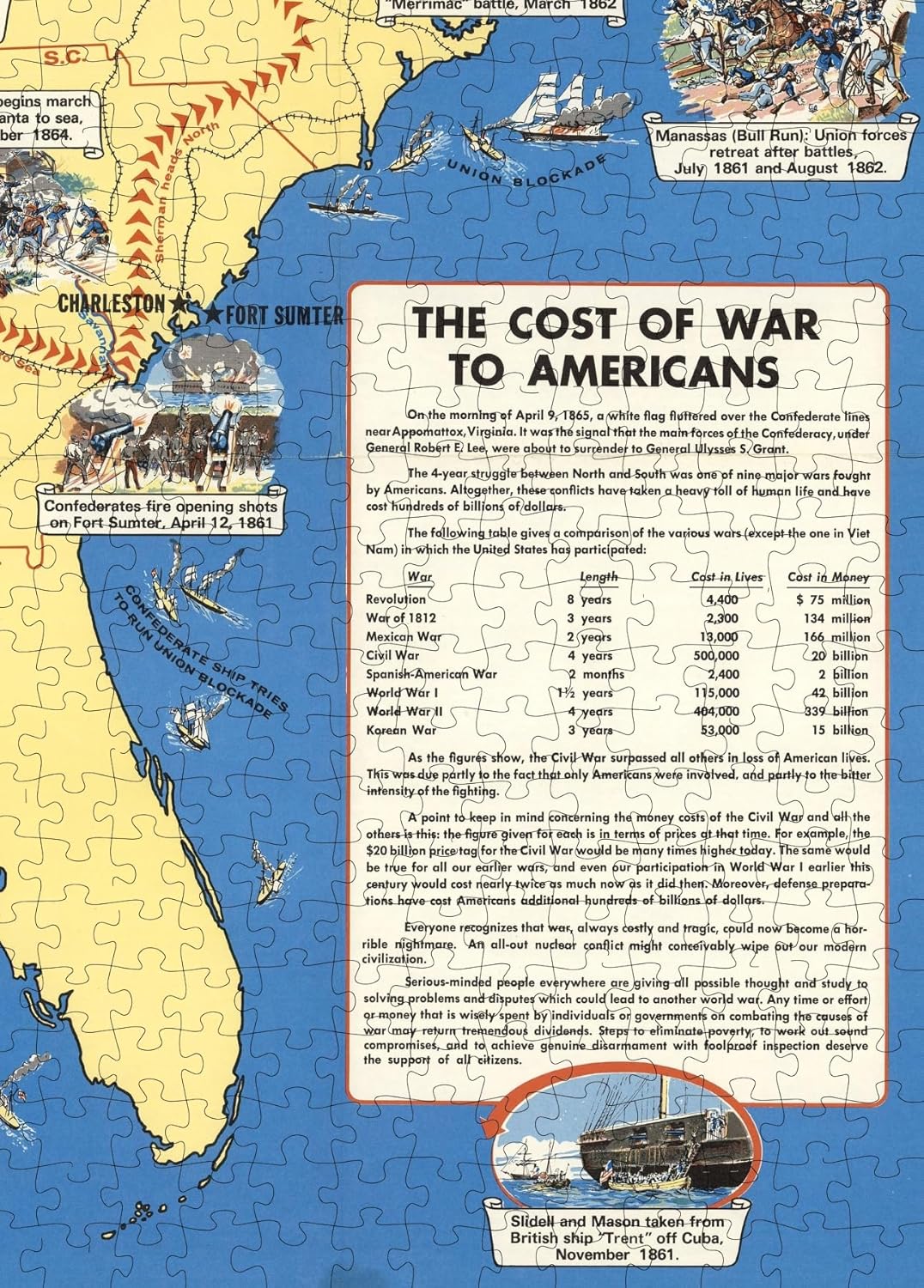Civil War Illustrated Map puzzle: cost of War text panel