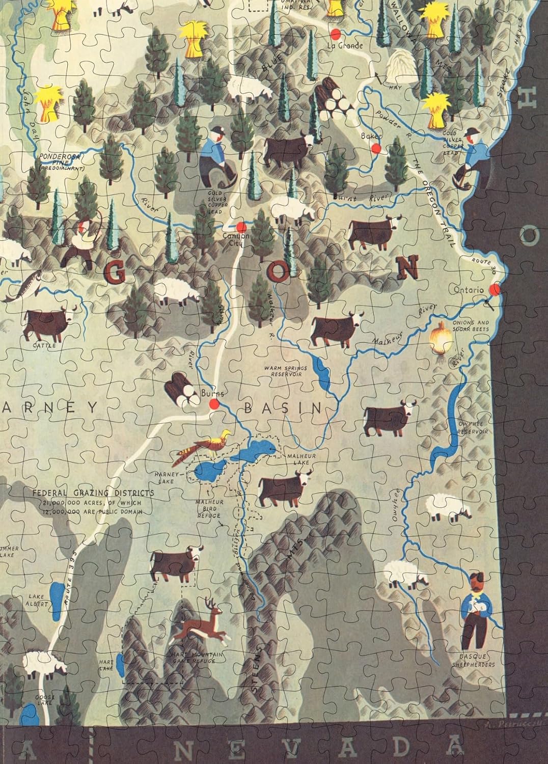 Pacific Northwest Pictorial Map puzzle: oregon and northern California detail