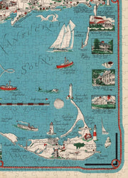 Cape Cod Pictorial Map puzzle: nantucket and sailing boats detail