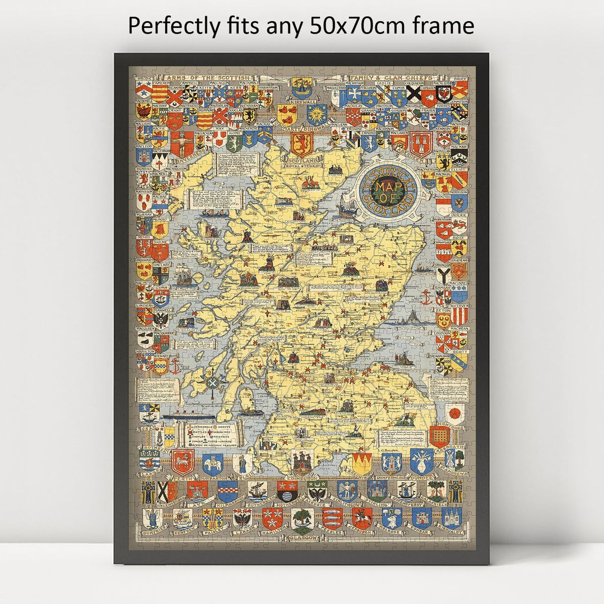 Scotland Heraldic Map puzzle: framed display example