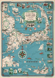 Cape Cod Pictorial Map puzzle: full pictorial coastal map