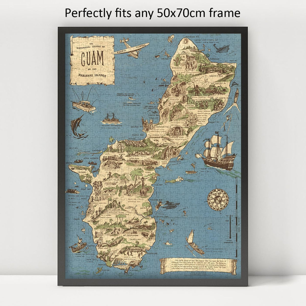 Guam Pictorial Map puzzle: framed display example