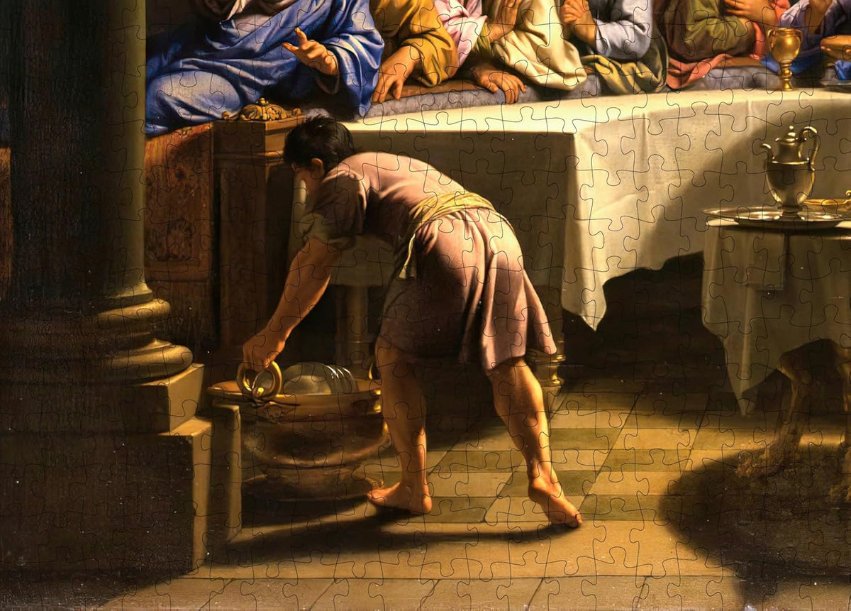 The Last Supper by Champaigne puzzle: foreground figure and vessel close-up