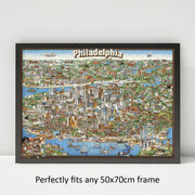 Philadelphia Illustrated City Map puzzle: framed display example