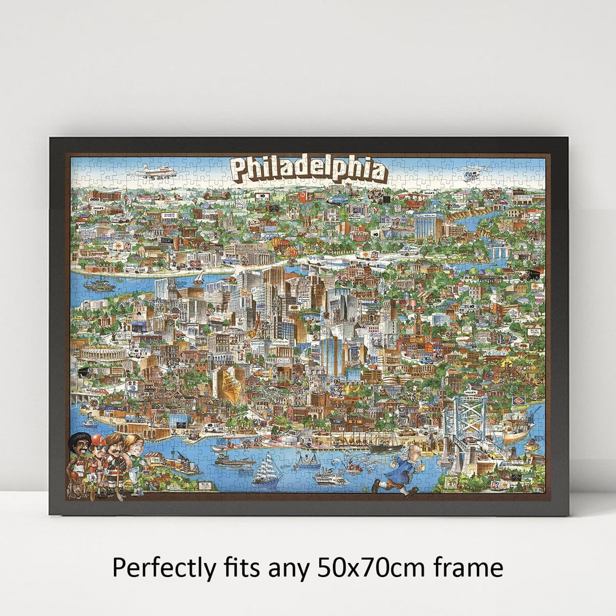 Philadelphia Illustrated City Map puzzle: framed display example