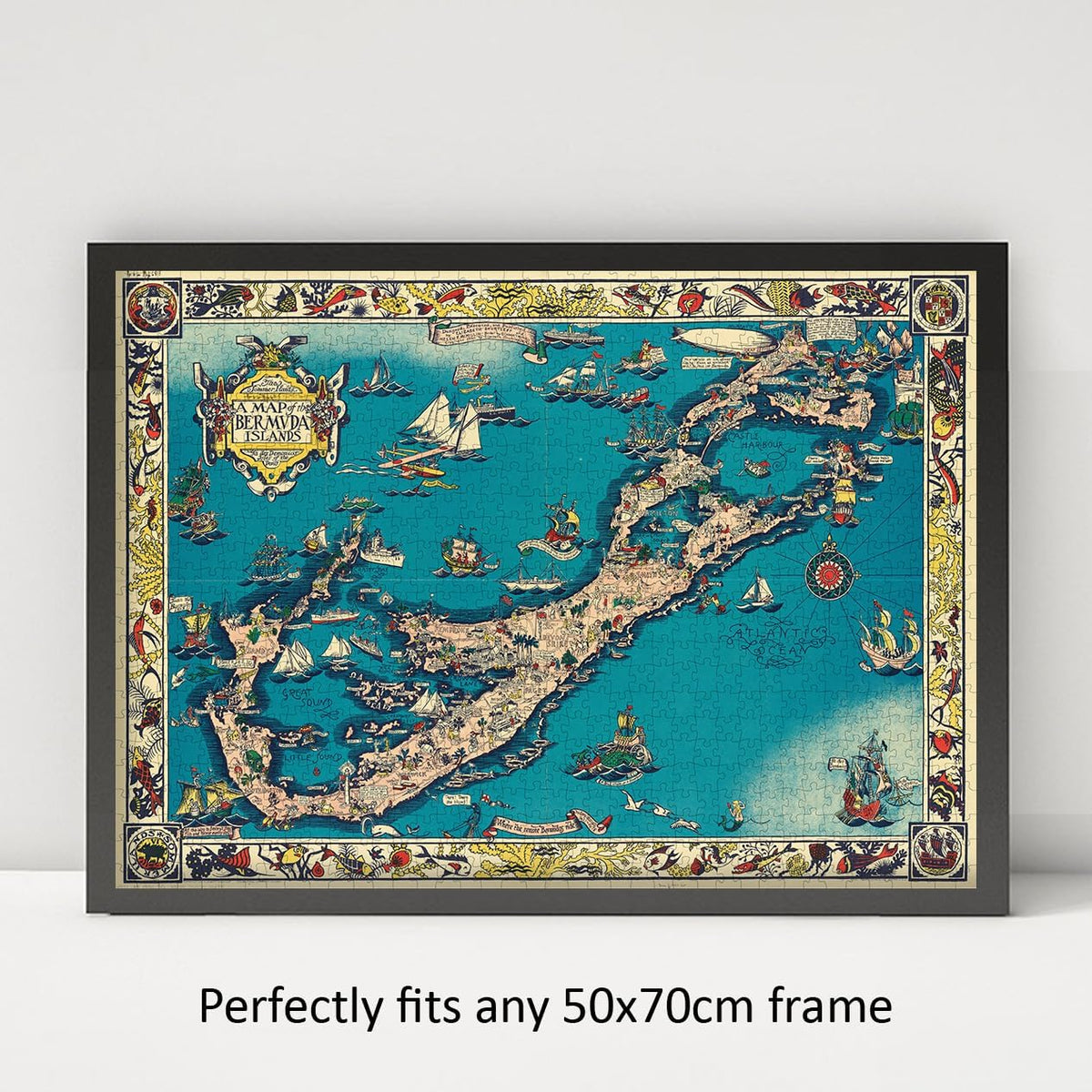 Bermuda Islands Pictorial Map puzzle: framed display example