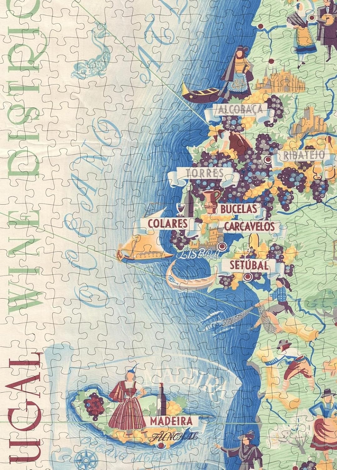 Portugal Wine Map puzzle: central coast and Madeira inset