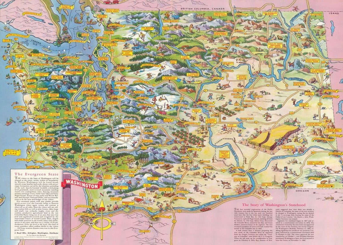 Washington State Pictorial Map puzzle: full pictorial state map