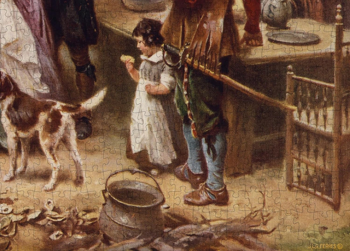 The First Thanksgiving Art puzzle: child and dog close-up