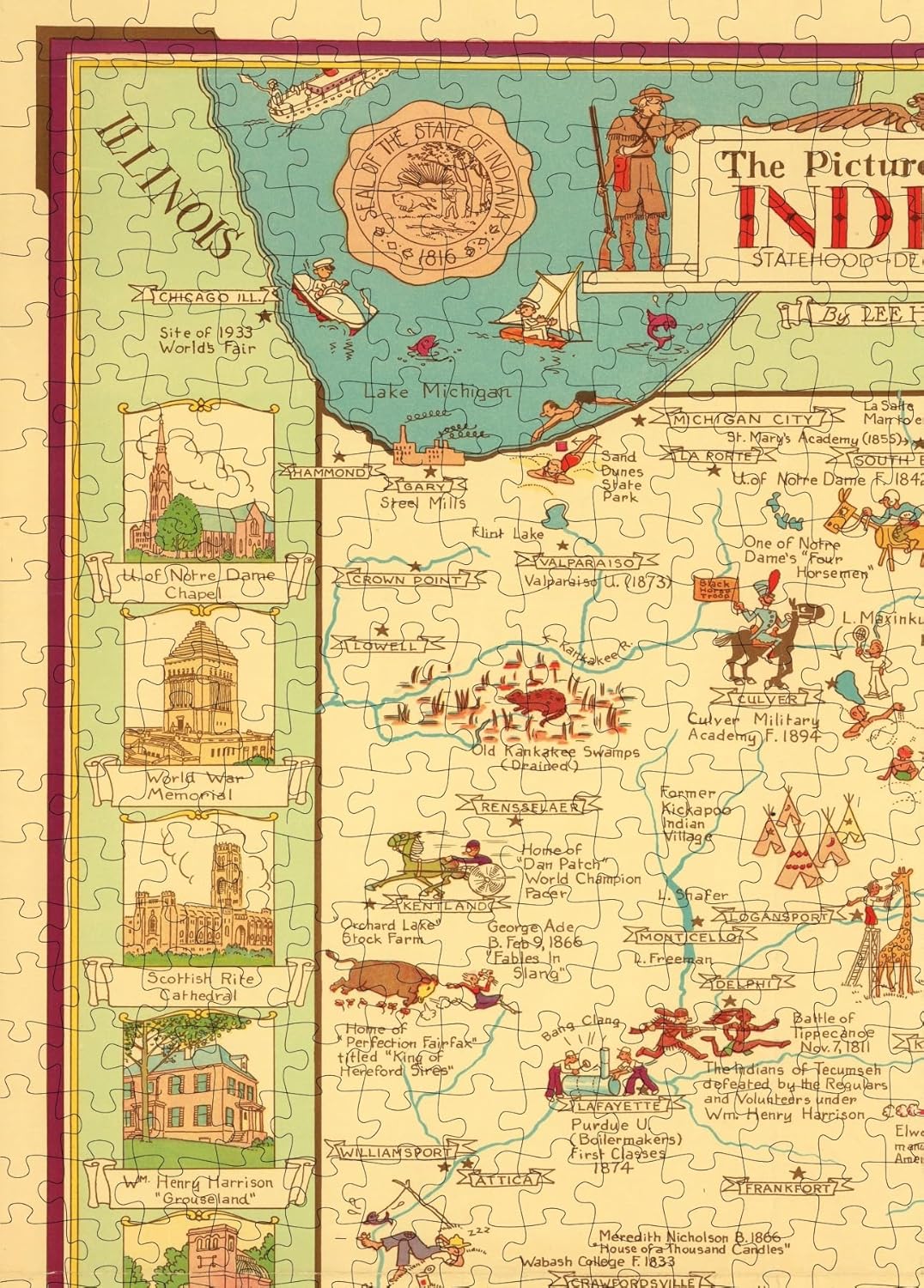 Indiana Pictorial Map puzzle: northwestern map and building border