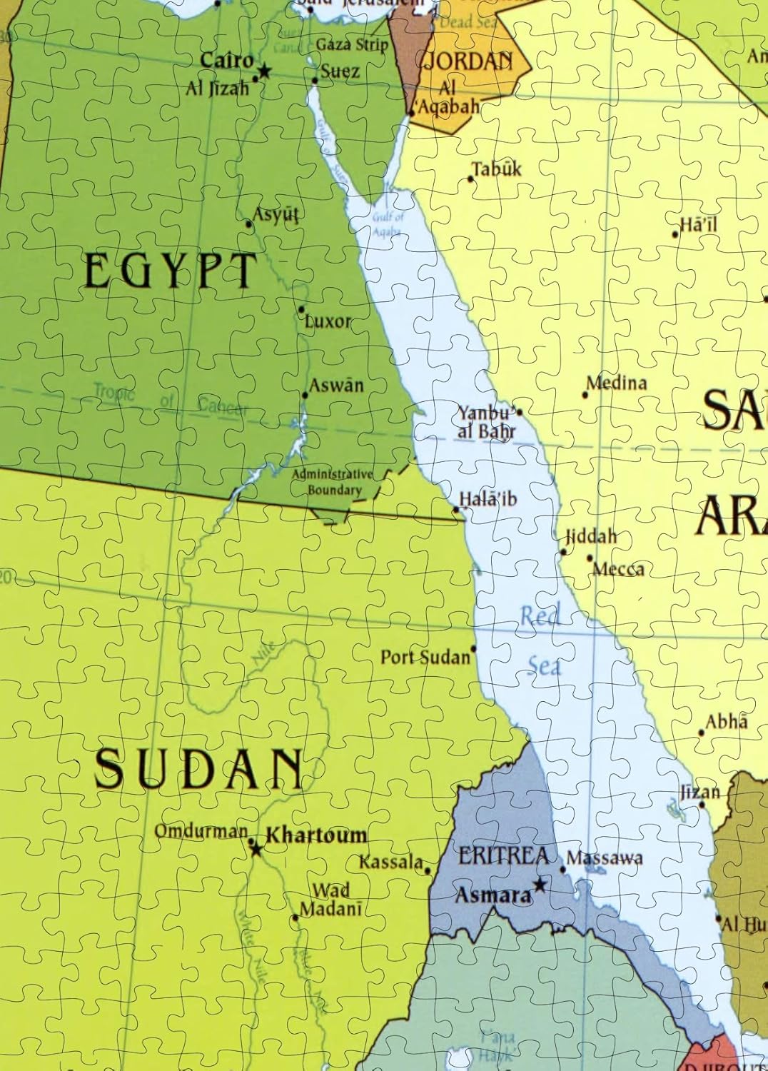 Middle East Political Map puzzle: egypt, Sudan and Red Sea detail