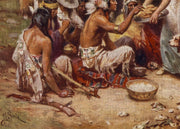 The First Thanksgiving Art puzzle: seated figures and signature detail