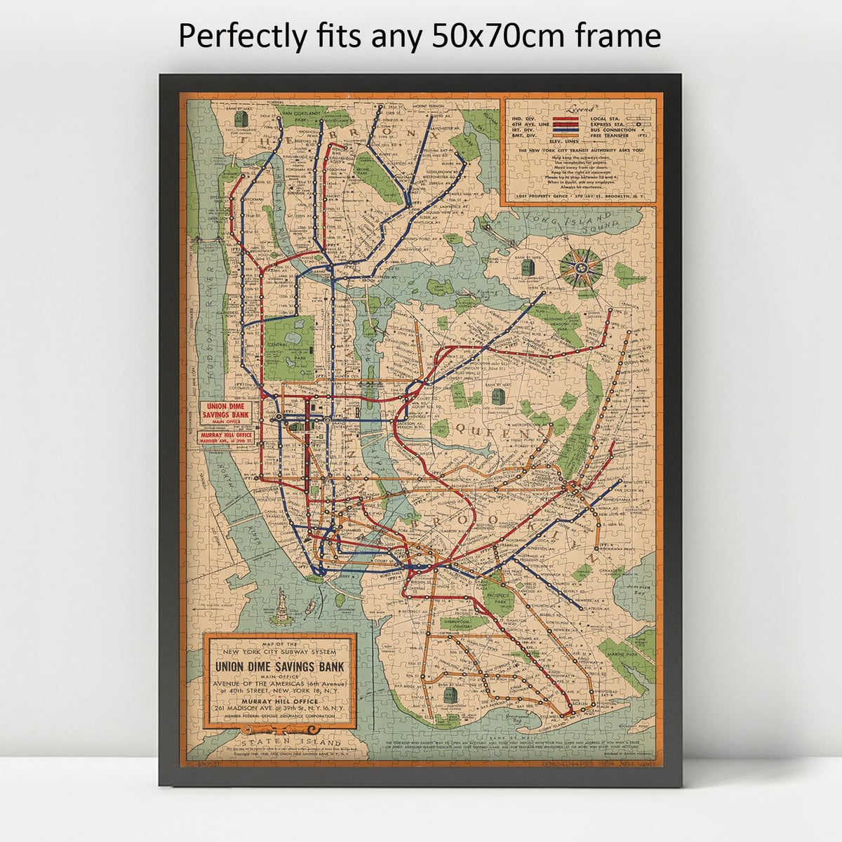 New York City Subway Map puzzle: framed display example