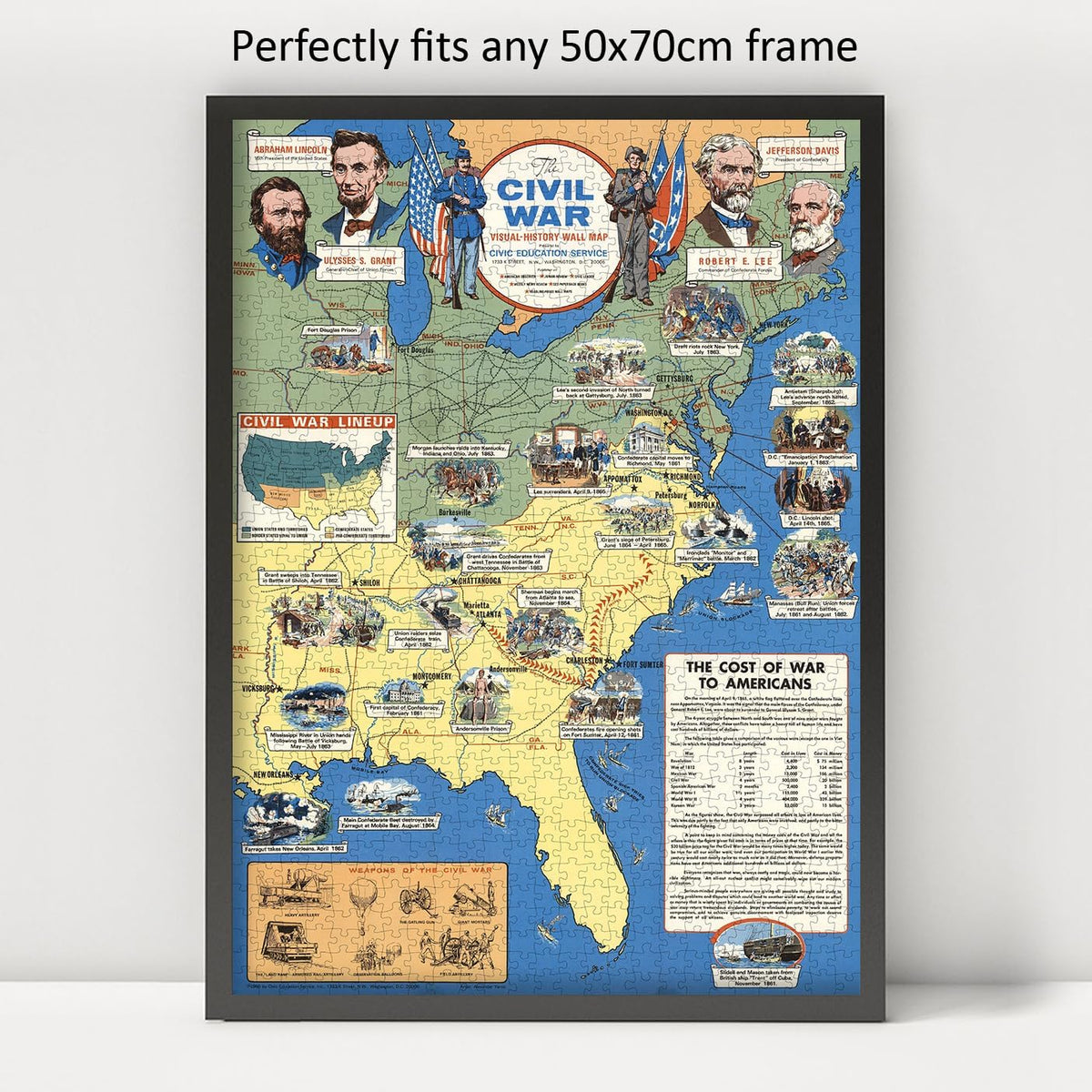 Civil War Illustrated Map puzzle: framed display example