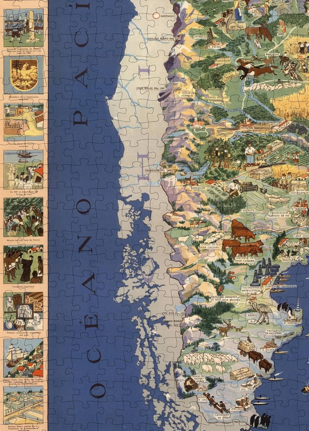 Argentina Pictorial Map puzzle: southern Andes detail
