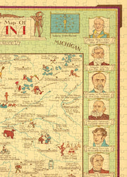 Indiana Pictorial Map puzzle: northeastern map and border portraits