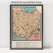 Ohio Pictorial Map puzzle: framed display example