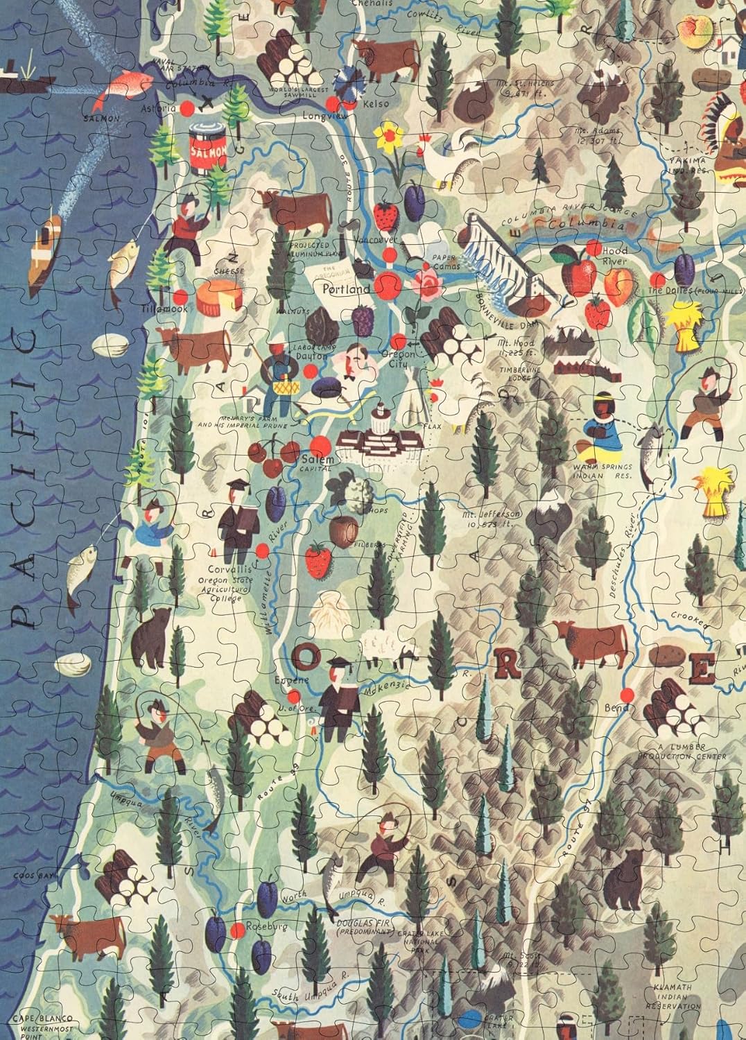 Pacific Northwest Pictorial Map puzzle: oregon pictorial detail