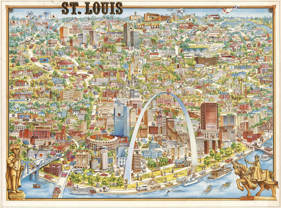 Illustrated 1978 St. Louis map with the Gateway Arch, city streets and landmarks for the 1000-piece puzzle