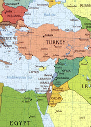 Middle East Political Map puzzle: turkey and eastern Mediterranean detail