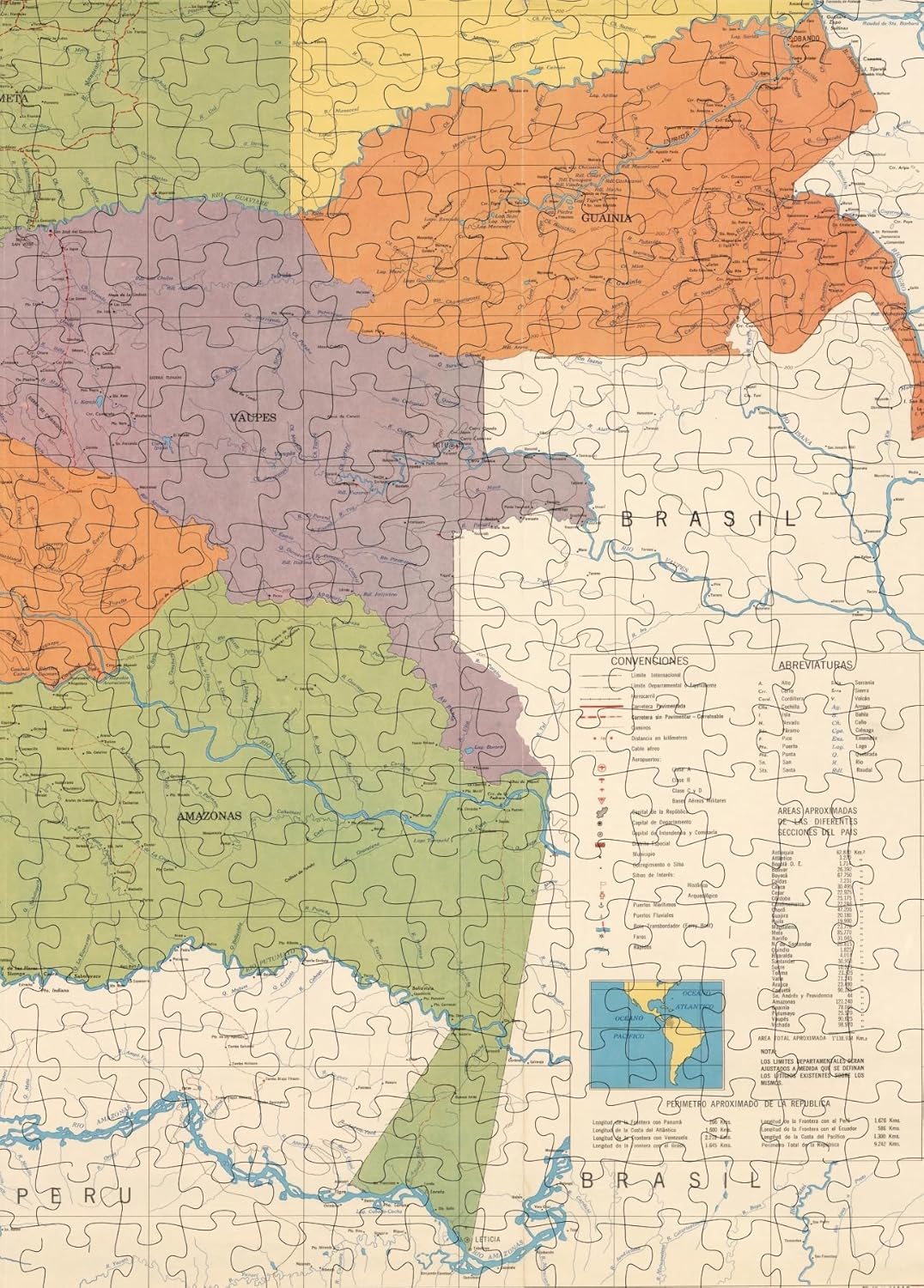 Colombia Regional Map puzzle: southeastern colored regions