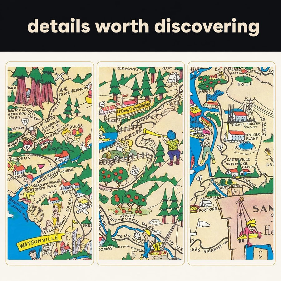 Santa Cruz County Map puzzle: three-panel collage of map details