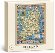 Historical Ireland 1000-piece puzzle featuring Leslie G. Bullock’s illustrated map with castles, towns and heraldic shields