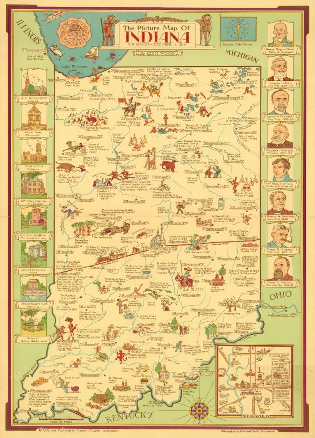 Indiana Pictorial Map puzzle: full pictorial state map