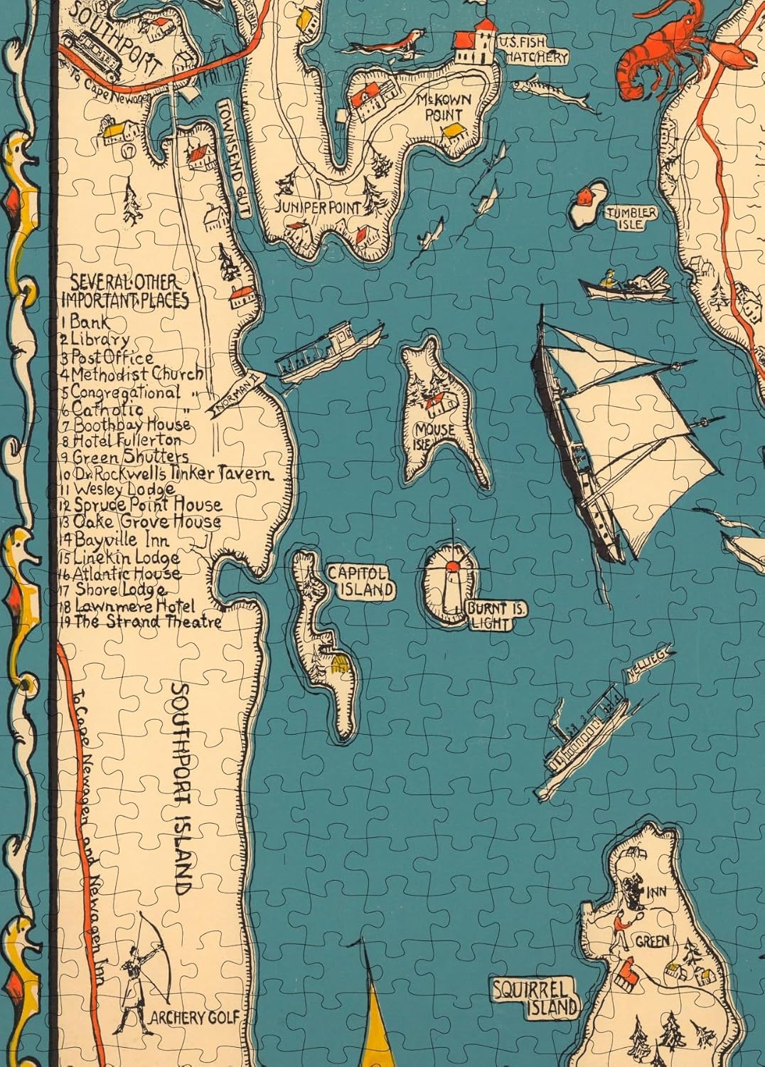 Boothbay Harbor Map puzzle: western harbor detail