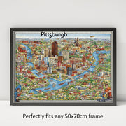 Pittsburgh Illustrated City Map puzzle: framed display example