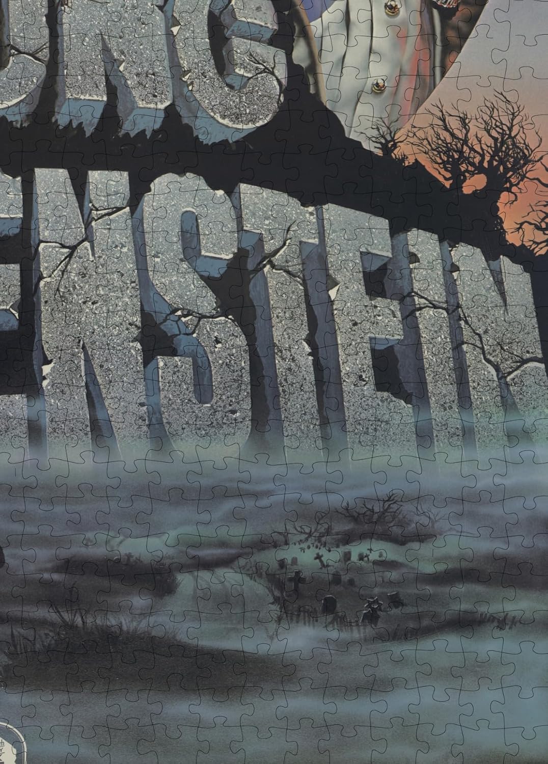 Young Frankenstein Movie Poster puzzle: lower lettering and landscape close-up