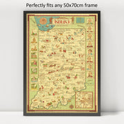 Indiana Pictorial Map puzzle: framed display example