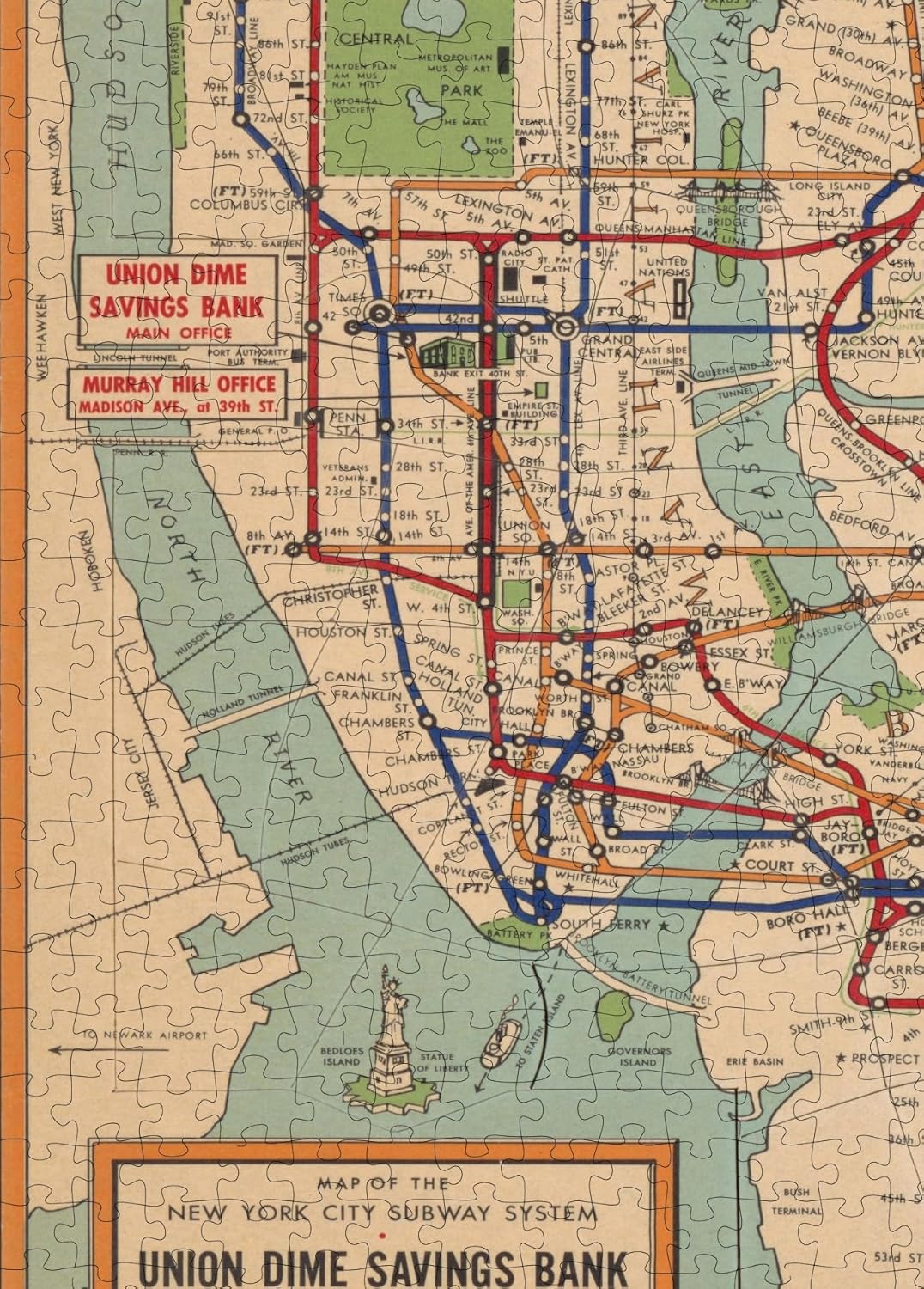 New York City Subway Map puzzle: lower Manhattan and Brooklyn detail